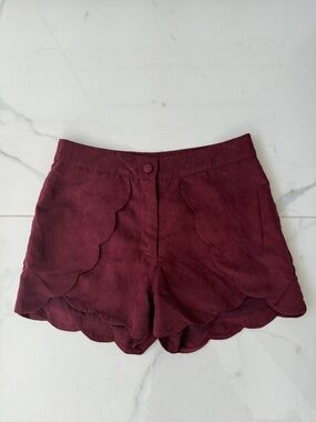 Leith Women’s Scalloped Hem Shorts - Burgundy xs